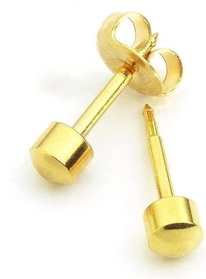 Gold Plated Stud Earrings | 4mm Round Ball Design | Push Back Closure | Minimalist Stud Earrings for Men & Women