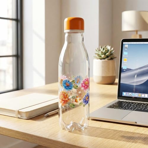 Image of RED WIND Unbreakable 1 Litre Transparent Floral Print Water Bottles | Pack of 3 | Multicolor | Leakproof Screw Cap | BPA-Free | Bottles for Fridge, Gym, Home, Office, School and Travel
