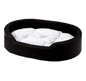 Gorgeous Reversable Ultra Soft Ethnic Designer Velvet Bed for Dog/Cat Black,Cream Pillow (Export Quality) Size : Large