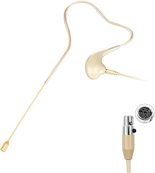KIMAFUN Headset/Headworn Microphone Single Earset Ear-hook Over Ear Hanging Condenser Mic Compatible with Shure Wireless System Bodypack Transmitter, Ideal for Performance, Theater, Lecture - Beige D4
