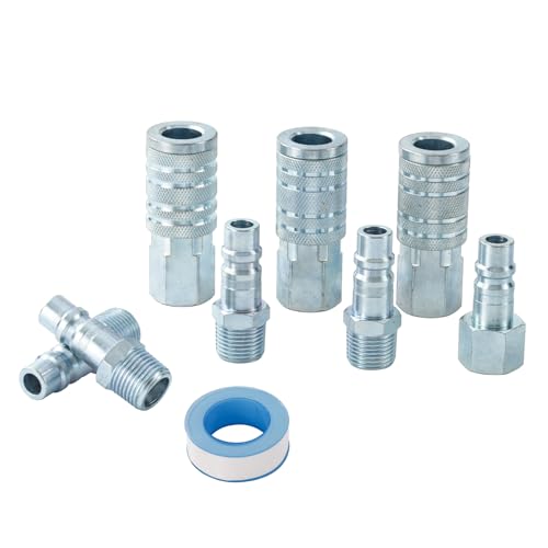 1/2 Air Hose Fittings Set High Flow 3PCS I/M Industrial Type Coupler with 1/2 FNPT 5PCS Plugs with 1/2 NPT 8PCS Steel Air Compressor Accessories Quick Connect Fittings 300PSI
