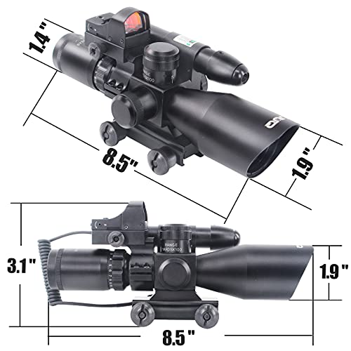 UUQ 2.5-10x40 Combo Rifle Scope, Dual Illuminated Mil-dot Reticle, W/Mini Reflex 3 MOA Red Dot Sight and Laser Sight (Green Laser) - Thumbnail 3
