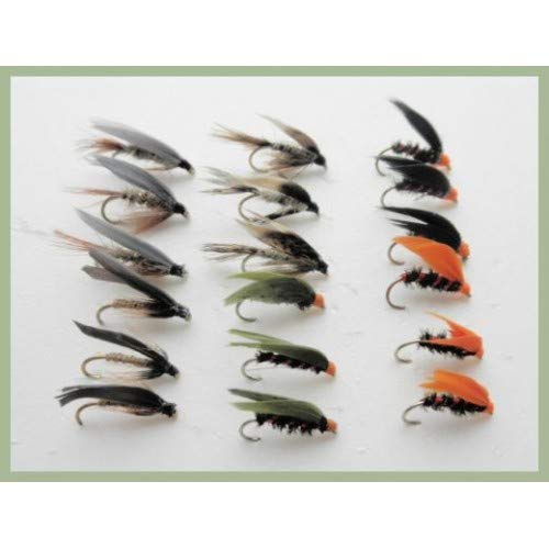 Wet Trout Flies, 18 Pack, Cormorants, Hares Ears, Greenwell, March Brown, Choice of sizes (Mixed)