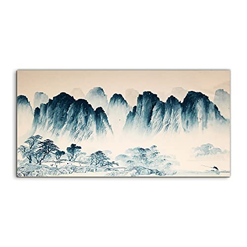 Tableau acrylique 100x50cm paysage chinois aquarelle pour deco salon