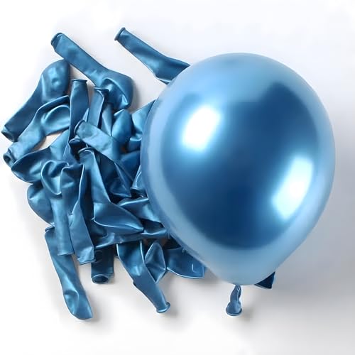 Image of Chrome Balloon for Birthday Decoration Kit Metallic Blue & Silver 20 pcs Latex Glossy Finish Party Balloons for Wedding, Anniversary Celebration 10 Inch Helium & Air Supported