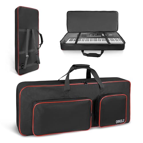 ORKELS 49-Key Keyboard Case, Fully Padded Electric Piano Gig Bag with 10mm Pearl Cotton, Adjustable Shoulder Straps, Carry Handles & Large Accessory Pocket