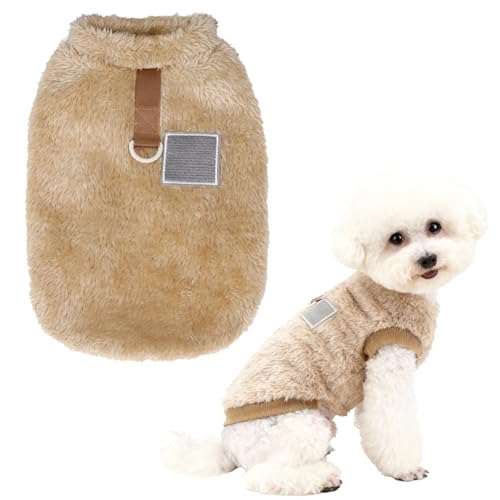 Haustier-Sherpa-Fleece-Pullover Winterjacke Welpen Yorkie Chihuahua Warme Herbst-Winterkleidung Weste Rollkragenpullover mit D-Ring Weiches Sweatshirt für Kleine Hunde Katzen (braun, S)