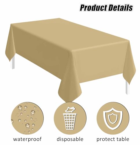 Image of SietDESEO 2 Pack Gold Plastic Tablecloth Rectangle 54 x 108 Premium Disposable Table Cloth Plastic Table Cover for Wedding Baby Shower Birthday Party Christmas Disposable Tablecloth