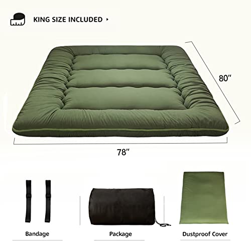 Image of MAXYOYO Japanese Floor Mattress Futon Mattress, Thicken Tatami Mat Shiki Futon Sleeping Pad Foldable Roll Up Mattress Guest Mattress Pad Floor Lounger Cushion, Green, King