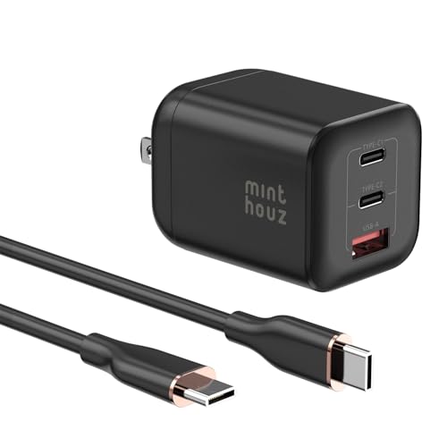 Minthouz Cargador de carga rápida USB C, 67 W de doble puerto GaN Nano cargador con enchufe plegable para iPhone 16/15 Series, iPad, Galaxy S24 Ultra y More Series, Wihte