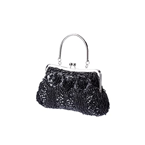 Bolsa Clutch Bordada a Mão Pedrarias Miçangas Preta Luxo e Elegancia Moda Feminina Artesanal Festa