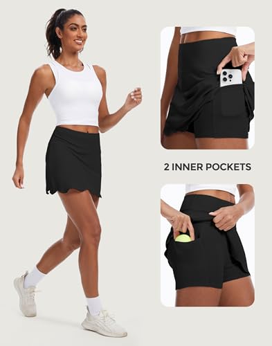Image of M MOTEEPI 14 inch Scalloped Hem Skorts for Women with Pockets High Waisted Tennis Golf Athletic Skirt with Shorts 2026