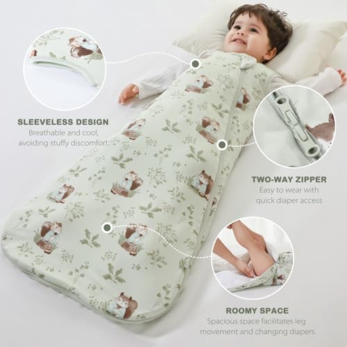 Image of Mosebears Unisex Rayon Made from Bamboo Sleep Sack with 2-Way Zipper,2.5 Tog Baby Winter Sleep Sack(Green Animal,6-18 Months)