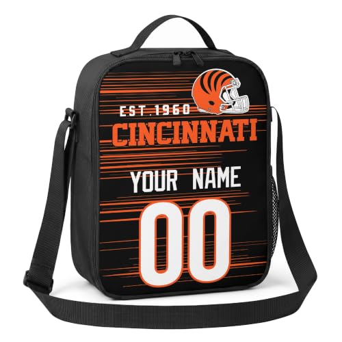Image of Cincinnati Lunch Bag Custom Name and Number Personalized Gifts | Custom Personalized Lunch Box for Men Women