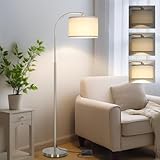 Boncoo Arc Floor Lamp, Dimmable Floor Lamp for Living Room, Standing Lamp with Adjustable Drum Shade, Tall Pole Lamp for Bedroom Study Room Office, 9W 3000K LED Bulb Included
