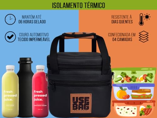 Bolsa Marmiteira Trabalho e Academia Fitness Térmica 7 litros de Couro Fit