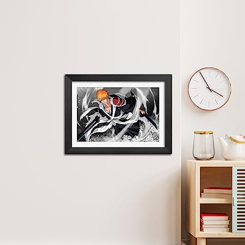 Image of TenorArts Ichigo Bankai Poster Bleach Anime Posters Laminated Photo Frame Painting with Matt Finish Black Textures (12inches x 9inches)