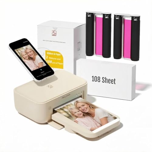 HPRT 4x6 Photo Printer with 108 Sheet Photo Paper& 2 Ribbon, Desktop Instant Picture Printer for iPhone, Smartphone, Thermal Dye Sublimation, WI-Fi Connnecting, Home Use, Beige