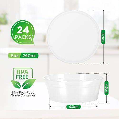 Romon Food Storage Containers with Lid, Pack of 24 Freezing Containers with Lids (230 ml/8 oz), Dishwasher Safe for Food and Small Items, Tupperware Set Made of BPA-Free for Kitchen, Mealprep, Souper - Image 2