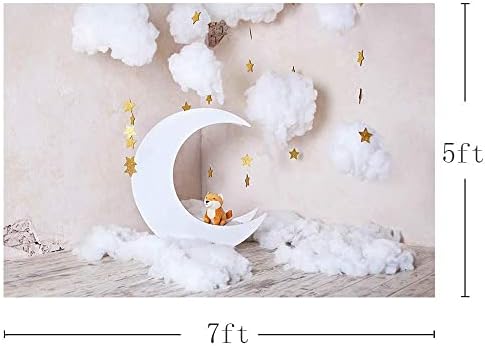 MEHOFOND 7x5ft White Moon Gold Star Photography Backdrop for Children Grey White Cloud Newborn Baby Photo Shoot Boy Girl Birthday Backdrop Banner Cake Smash Studio Photo Props Props Vinyl