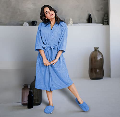 Image of Sassoon Venir Microfiber Bathrobe with Slippers for Men & Women, Unisex Luxury Bathrobe Towel, Spa Robe Combed (Pack of 1) - Heaven Color