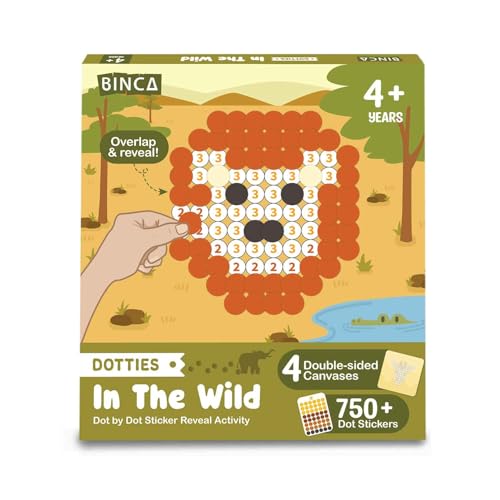 BINCA Dotties Dot Art Activity Kit 750+ Stickers Wild Animals Mess-Free Activities DIY Dot Sticker Art Kids Travel Activities Gifts for Boys & Girls Ages 4 5 6 7