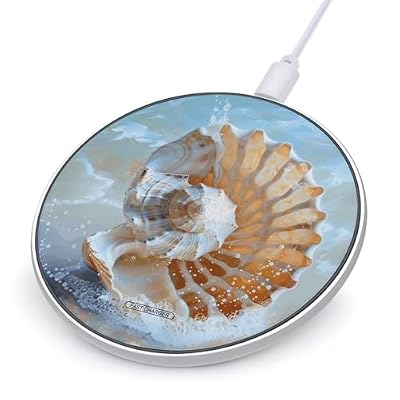 Ocean Seashell Wireless Charger Portable 10W Fast Wireless Charging Pad Compatible with Phone Ultra-Thin Charging Station Lightweight Charger Mat for Travel Home Office Desk
