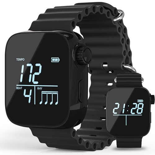 Smart Vibrating Metronome Watch, App-Controlled Multi-Mode Wearable Tempo Trainer, Rechargeable Wearable Metronome, Strong Haptic Feedback Feel the Beat for Instrument Practice and Running (Black)