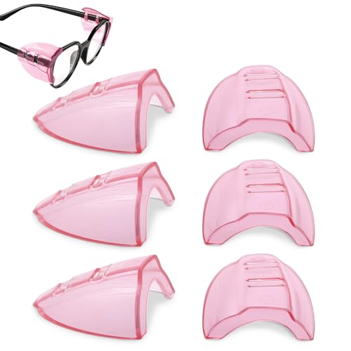 3-Pack Safety Glasses Side Shields - Transparent Pink Side Shields for Glasses, Flexible and Durable Plastic, Modern Design and Easy to Clip-On, Good for Construction, Woodworking, and Metalworking