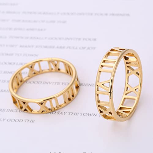 PEIMKO Personalized Cutout Roman Numeral Band Ring, Wedding Date Ring, Custom Made With Any Date/Name Size 4-154