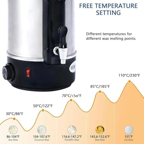 30L Electric Paraffin Wax Heater with Temperature Control, Stainless Steel Candle Melter, Fast Pouring, No Clogs, Easy Clean for Spa & DIY Waxing