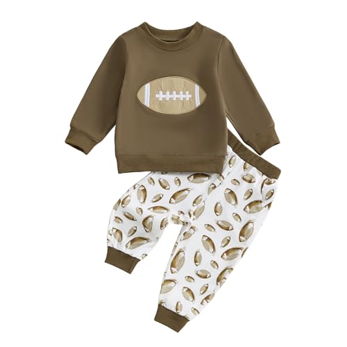 Toddler Baby Boy Football Outfit Long Sleeve Football Embroidery Print Sweatshirt Jogger Pants 2PCS Fall Clothes Set