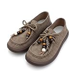 Suede Moccasins Loafers for Women Fashion Beaded Comfortable Round Toe Soft Sole Slip On Flats Daily Work Walking Shoes (Khaki,8.5)