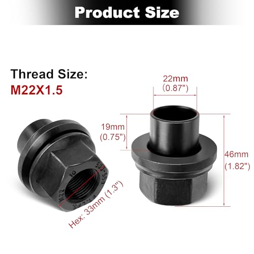 Image of 6PCS Two-Piece 19mm Sleeve Flanged Wheel Lug Nuts, M22x1.5 Hex 33mm for Heavy Duty Truck Semi Truck Fit Steel Dual Wheels with Hub Piloted Seat & 26mm Bolt Hole Size (6)