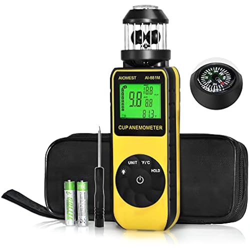 Handheld Anemometer Wind Cup 93MPH, AIOMEST 881M Air Flow Speed Meter Gauge
