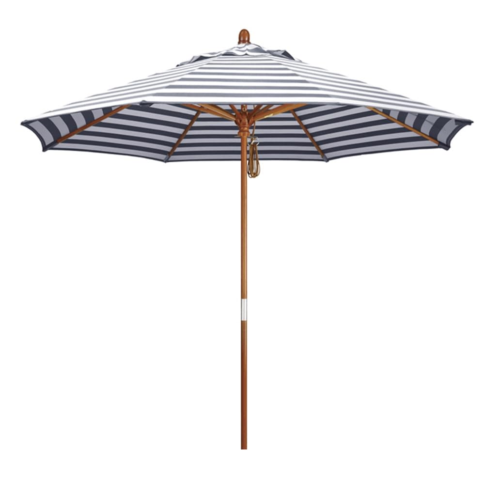 Duży Parasol Ogrodowy W Niebieskie Paski, 270 Cm, Okrągły Drewniany Parasol Tarasowy, Parasol Przeciwsłoneczny Do Stołów Ogrodowych, Tarasów I Basenów