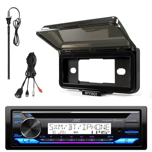 Image of Single DIN Marine Bluetooth Stereo CD Receiver, Radio Cover, USB /AUX Adapter, Long Range AM /FM Radio Antenna