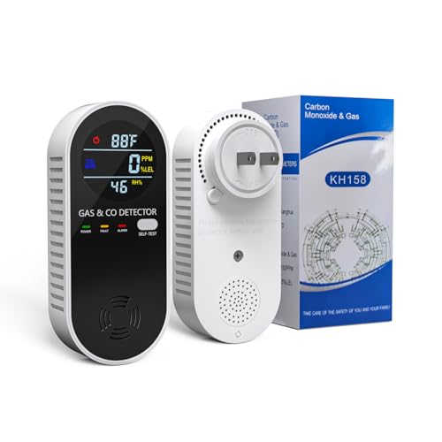 Natural Gas Detectors &Plug in Carbon Monoxide Detector， 4 in 1 Co and Gas Detector Temp Humidity...