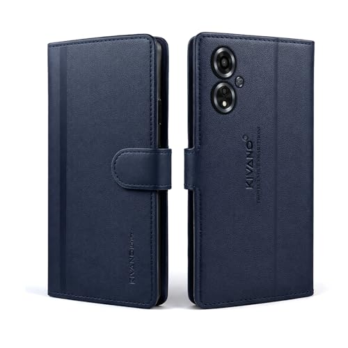 Image of KIVANO LUXE Compatible for Oppo A59 5G Luxury Handmade Leather Magnetic Flip Folio Case | Card Holder & Kickstand | Slim Protective Cover | Unisex - Blue