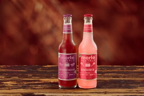 Elbler Morleschorle, 24 x 0.33 l, Mixpaket: 12 x Johannisbeerschorle, 12 x Rhabarberschorle, inkl. 1,92€ Pfand, Bio-Schorle, Bio-Obst, Direktsaft ohne Zuckerzusatz, mit Natürlichem Mineralwasser