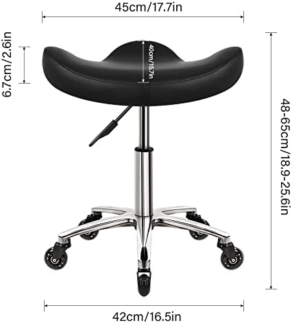 WKWKER Heavy Duty Home Office Stools with Wheels Swivel Adjustable Stool with Ergonomic Thicker PU Leather Seat Stool Chair for Kitchen Drafting Beauty Lab Office Salon Message Stool (Black)