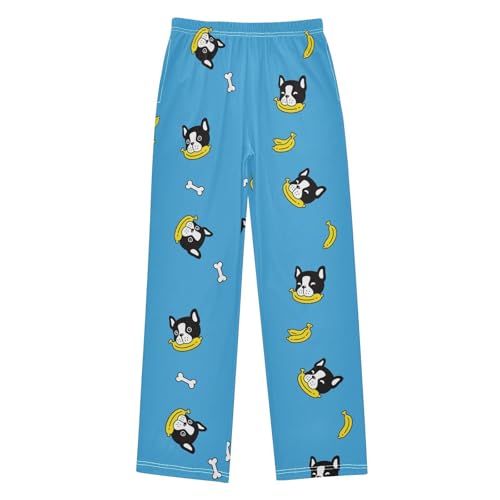 Dog and Banana Boys Pants Boys Athletic Pants Long Pant for Boy with Pockets Wide-Leg Size 6-14Y