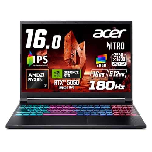 Acer Nitro V 16S AI Ryzen 7 260 RTX 5050 16GB�������[ 512GB SSD 16�C���` WQXGA 16:10 IPS ����� 180Hz 3ms sRGB 100% �f���A���t�@�� �N�A�b�h�z�r�C WiFi 6