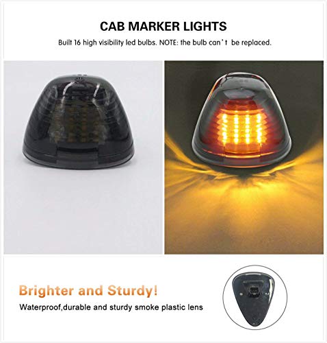 5 X Cab Marker Light, Smoke Lens With Amber 16 Led Roof Running Lights, Top Clearance Light For 1999-2016 Ford F150 F250 F350 F450 F550 F650 F750 E150 E250 E350 E450 Super Duty Pickup Truck #TOP2
