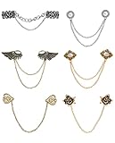 Ofeiyaa 6 Pcs Antique Sweater Shawl Clip Chain Renaissance Style Rose Bowknot Brooch Flowers Cardigan Pin Gold Sliver For Women