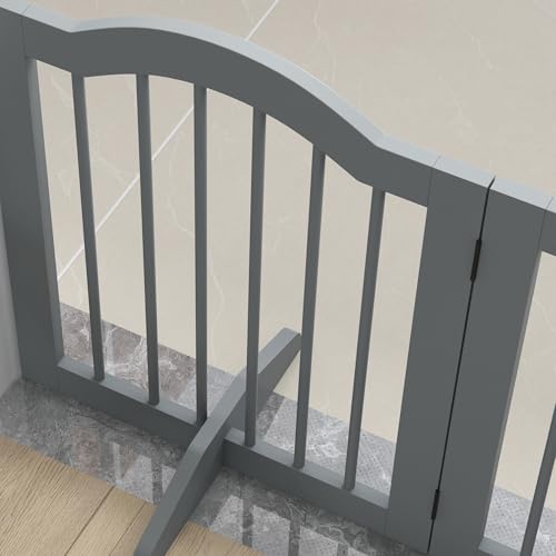 PawHut Absperrgitter Hund 3-teilig, 154,5 x 61 cm Faltbar Hundegitter mit Tür, Türschutzgitter mit 2 Stützfüßen, Freistehend Treppengitter für Küche, Flur, Hellgrau