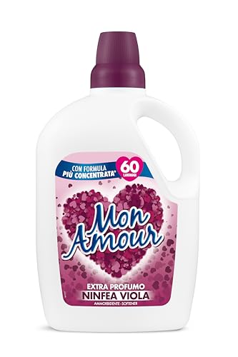 Immagine prodotto: MON AMOUR - Ammorbidente Lavatrice Ninfea Viola, Formula più Concentrata per più Profumo e più Lavaggi per Biancheria e Bucato Morbido e Fresco, Dermatologicamente Testato, 1 Flacone 3L (60 Lavaggi)