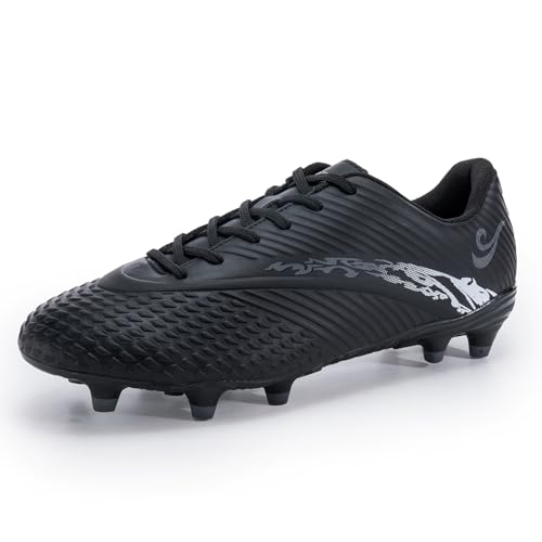 ORRZER Men's Soccer Cleats Women's Football Shoes Lightweight Professional Adult Athletic Training Lace-Up Soccer Shoes Black/Grey