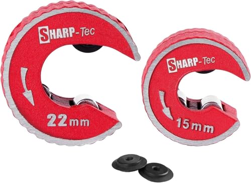 Sharp-tec Pipe Cutter 15mm and 22mm Copper Pipe Cutter with Aluminum Alloy Body 2 Replacement Tube Cutting Wheels Round Pipe Slice for Cutting Copper Brass PVC Aluminum