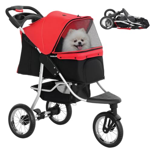 PawHut Hundewagen Klappbar Hundebuggy für Hunde & Katzen bis 10 kg Rot